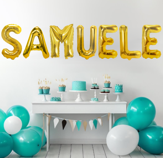 Palloncini nome Samuele, kit scritto con lettere Oro altezza 35cm