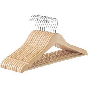 Grucce in legno, 12 pezzi, grucce appendiabiti, con scanalature sulle spalle, barra per pantaloni, giacche camicie cappotti, beige naturale