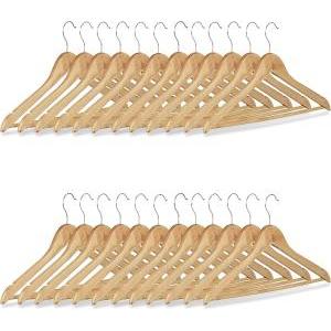 Grucce in legno, 24 pezzi, grucce appendiabiti, con scanalature sulle spalle, barra per pantaloni, giacche camicie cappotti, beige naturale