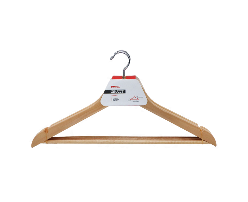Grucce in Legno, 24 Pezzi, Grucce Appendiabiti, con Scanalature sulle Spalle, Barra per Pantaloni, Giacche Camicie Cappotti, Beige Naturale