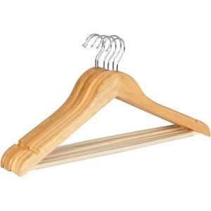 Grucce in legno, 6 pezzi, grucce appendiabiti, con scanalature sulle spalle, barra per pantaloni, giacche camicie cappotti, beige naturale