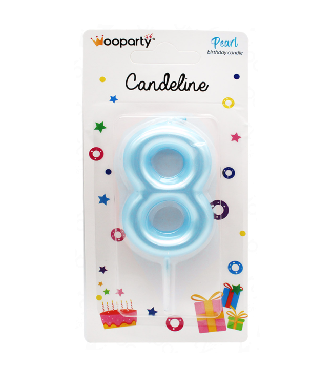 Candeline Wooparty celeste pearl n.8 8,5cm