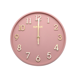Orologio da parete rotondo, diametro 28cm, rosa antico, numeri e lancette oro