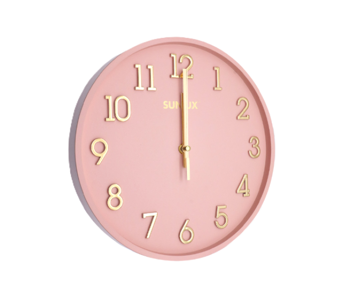 Orologio da parete rotondo, Diametro 28cm, Rosa antico, Numeri e lancette Oro