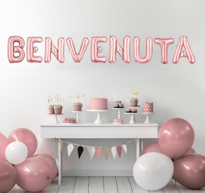 Palloncini Scritta BENVENUTA Rosa, palloncini 35 cm rosa metal