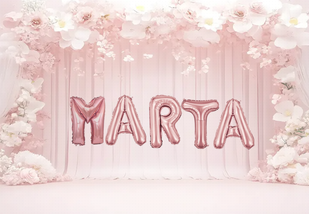 Palloncini nome Marta, kit scritto con lettere rosa altezza 35cm