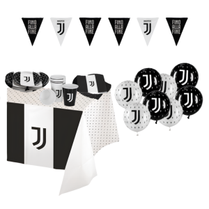 Kit compleanno juventus per 8 persone – set festa con 8 piatti, 8 bicchieri, 20 tovaglioli, 12 palloncini, 1 tovaglia, 12 bandierine– addobbi tema juventus per bambini e tifosi