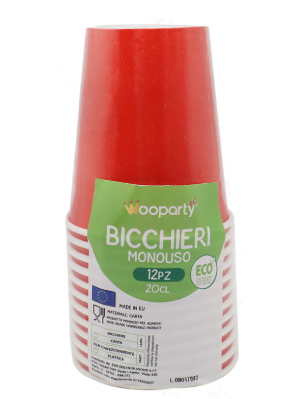 Bicchieri in carta monouso rosso 200ml 12 pz