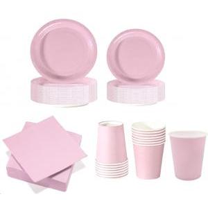 Set stoviglie carta monouso rosa 112 pezzi , festa di compleanno, kit per 24 ospiti