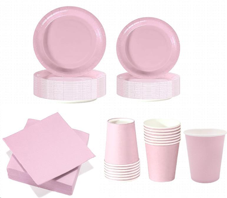 Set Stoviglie Carta Monouso Rosa 112 pezzi , festa di compleanno, kit per 24 ospiti