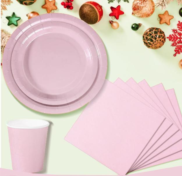 Set Stoviglie Carta Monouso Rosa 112 pezzi , festa di compleanno, kit per 24 ospiti