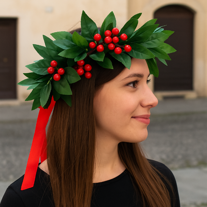 sunlux sunlux corona laurea alloro finto con bacche rosse – ø 30 cm – ghirlanda decorativa per festa di laurea, elegante e realistica - foto 3