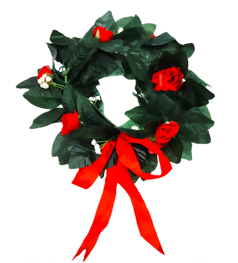 Corona Laurea Alloro Finto con Rose Rosse 
