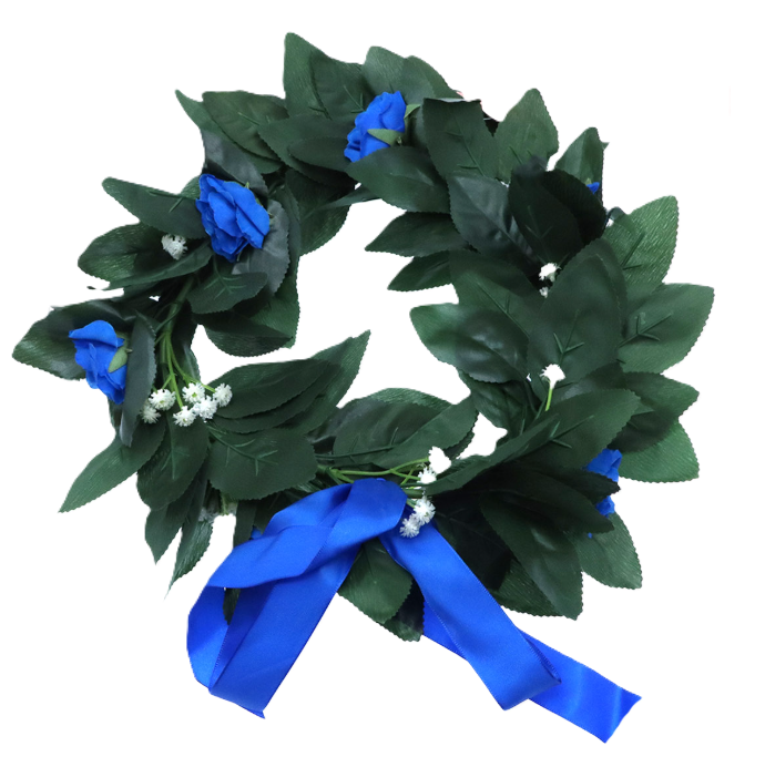 Corona Laurea Alloro Finto con Rose Blu