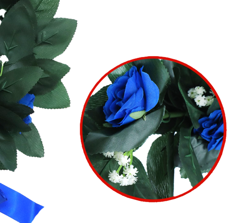 Corona Laurea Alloro Finto con Rose Blu