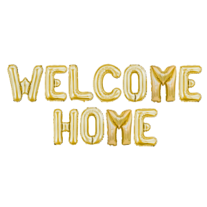 Palloncini scritta welcome home oro metal, palloncini 35 cm