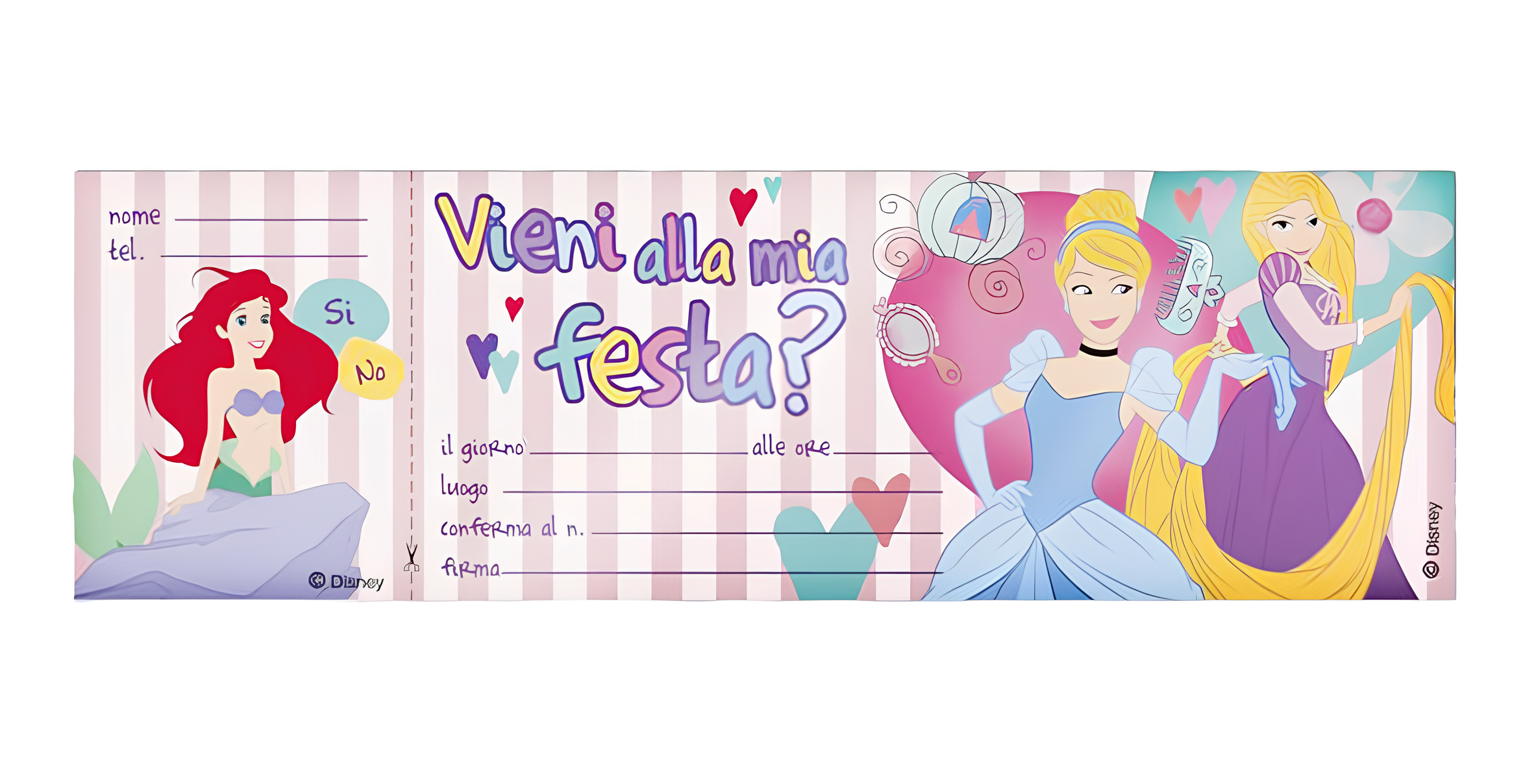 Biglietti inviti compleanno Principesse 10 pezzi - inviti per festa bambina 