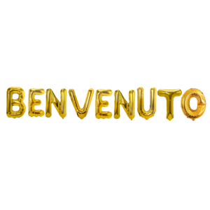 Palloncini scritta benvenuto oro , palloncini 35 cm oro metal