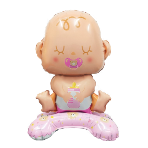 Palloncino gonfiabile baby 3d con base – decorazione in foil metallo 36x63 cm, tema neonata rosa, ideale per baby shower, nascita, battesimo