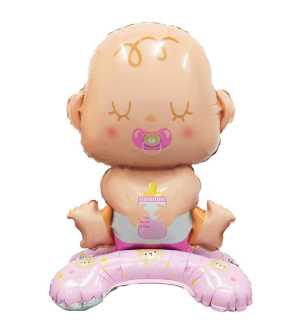 Palloncino Gonfiabile Baby 3D con Base u2013 Decorazione in Foil Metallo 36x63 cm, Tema Neonata Rosa, Ideale per Baby Shower, Nascita, Battesimo
