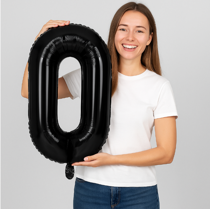 Palloncino Numero 0 Nero Metallizzato 100 cm