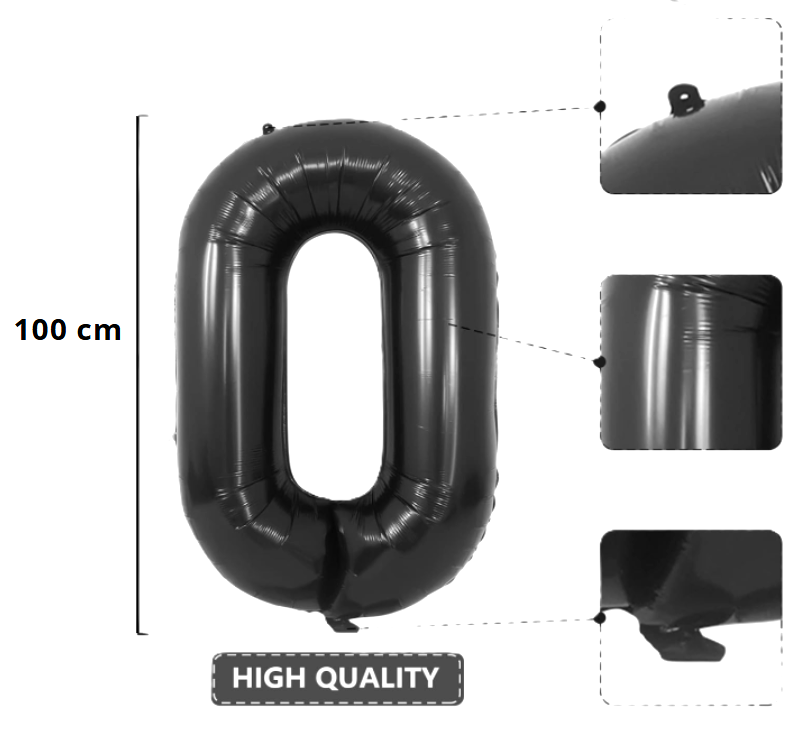 Palloncino Numero 0 Nero Metallizzato 100 cm