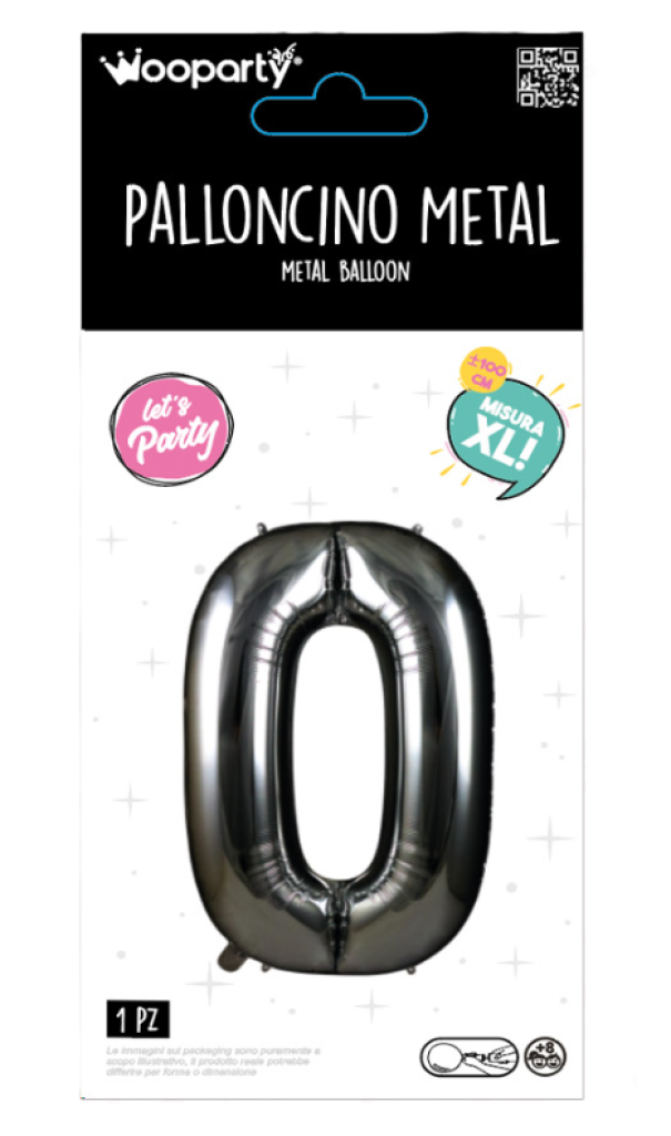 Palloncino Numero 0 Nero Metallizzato 100 cm