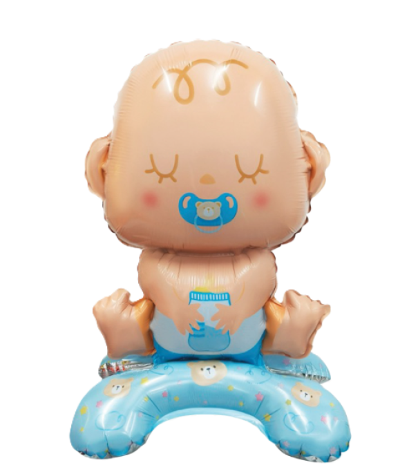 Palloncino Gonfiabile Baby 3D con Base u2013 Decorazione in Foil Metallo 36x63 cm, Tema Neonato Celeste, Ideale per Baby Shower, Nascita, Battesimo