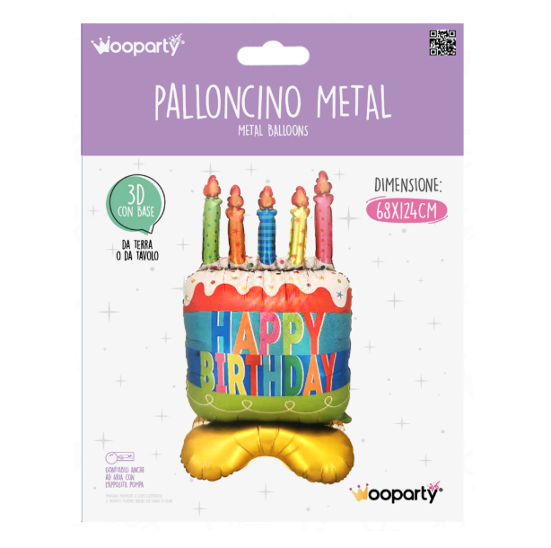Palloncino Gonfiabile Torta 3D u201cHappy Birthdayu201d u2013 Decorazione Foil Metallo 68x124 cm, Pallone Festa di Compleanno, Grande e Colorato