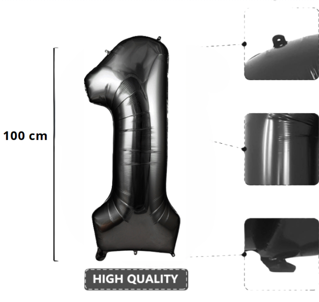 Palloncino Numero 1 Nero Metallizzato 100 cm