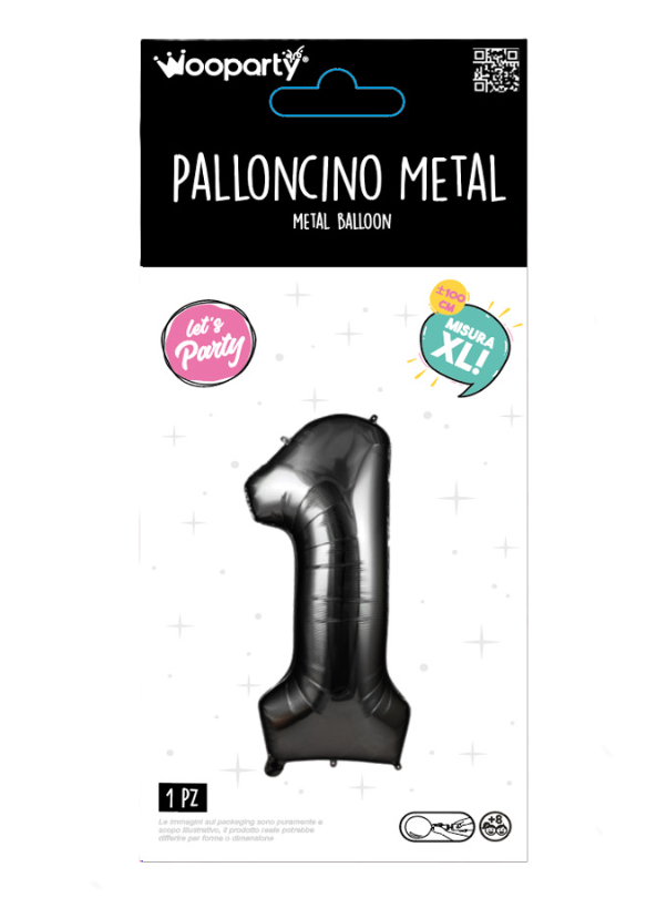 Palloncino Numero 1 Nero Metallizzato 100 cm