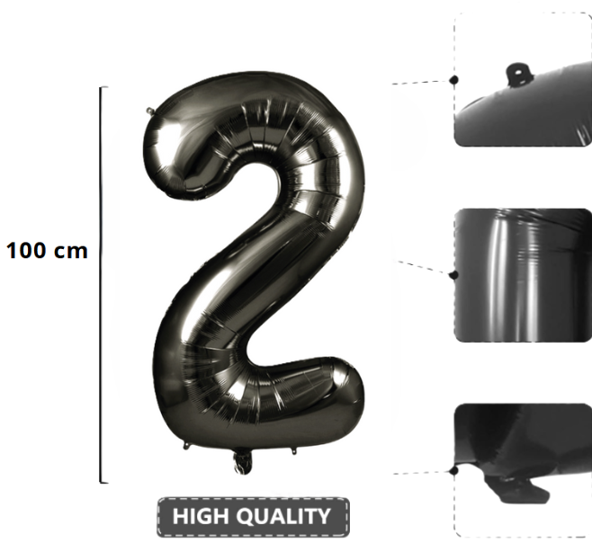 Palloncino Numero 2 Nero Metallizzato 100 cm