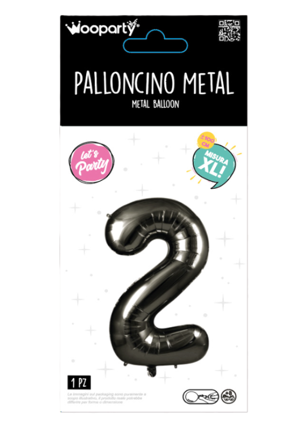 Palloncino Numero 2 Nero Metallizzato 100 cm