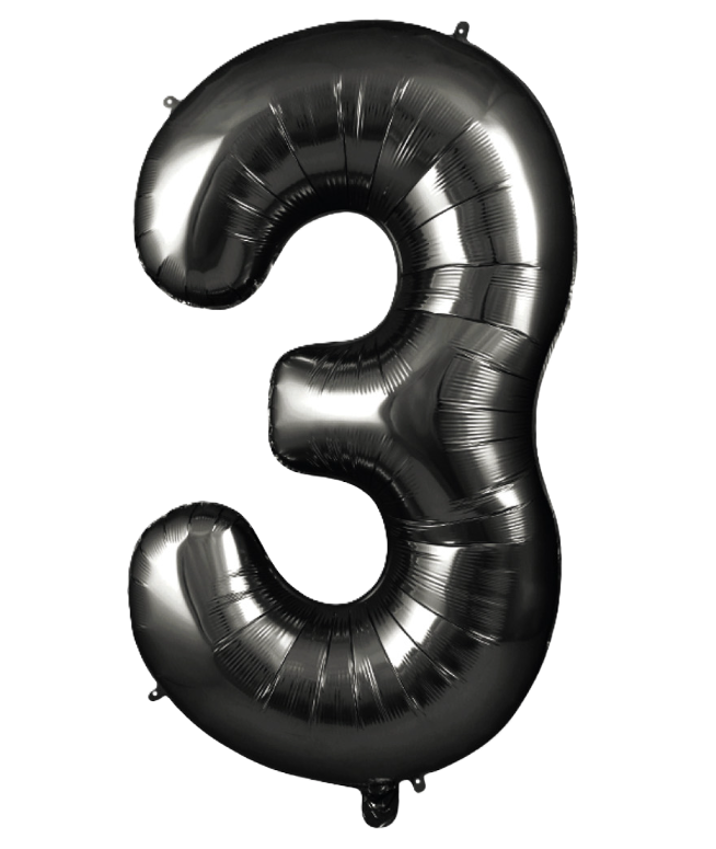 Palloncino Numero 3 Nero Metallizzato 100 cm