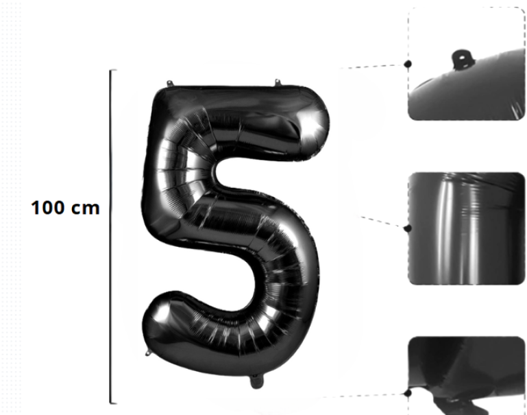 Palloncino Numero 5 Nero Metallizzato 100 cm
