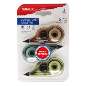 Correttore a nastro 5mm x 5m – set 3 pezzi multicolore, cancellazione precisa e pulita, ideale per scuola, ufficio e casa