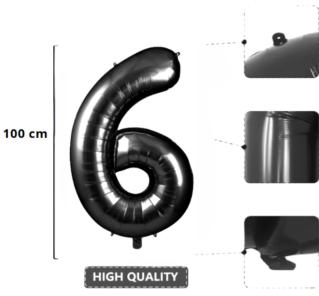 Palloncino Numero 6 Nero Metallizzato 100 cm