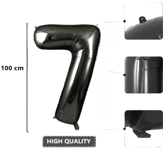 Palloncino Numero 7 Nero Metallizzato 100 cm