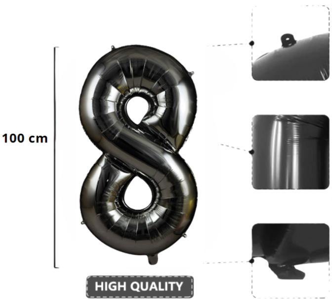 Palloncino Numero 8 Nero Metallizzato 100 cm