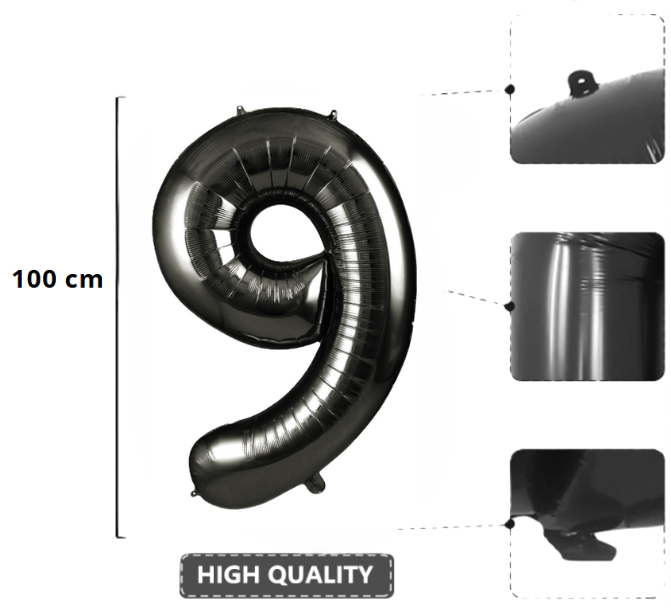 Palloncino Numero 9 Nero Metallizzato 100 cm