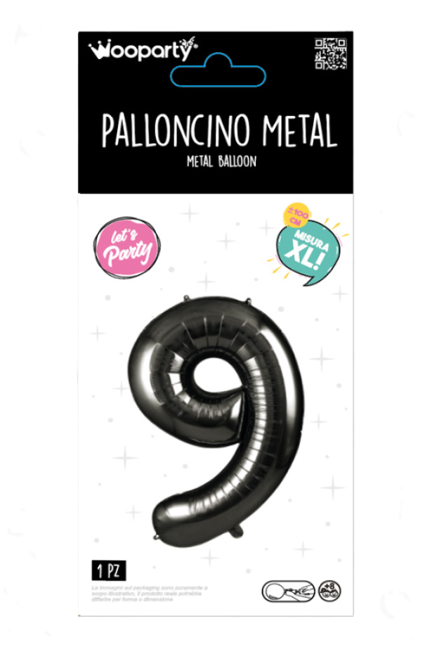 Palloncino Numero 9 Nero Metallizzato 100 cm