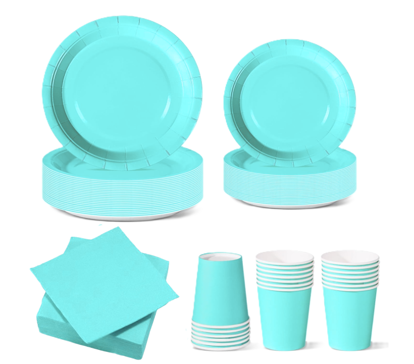 Set Stoviglie Carta Monouso Turchese 112 pezzi