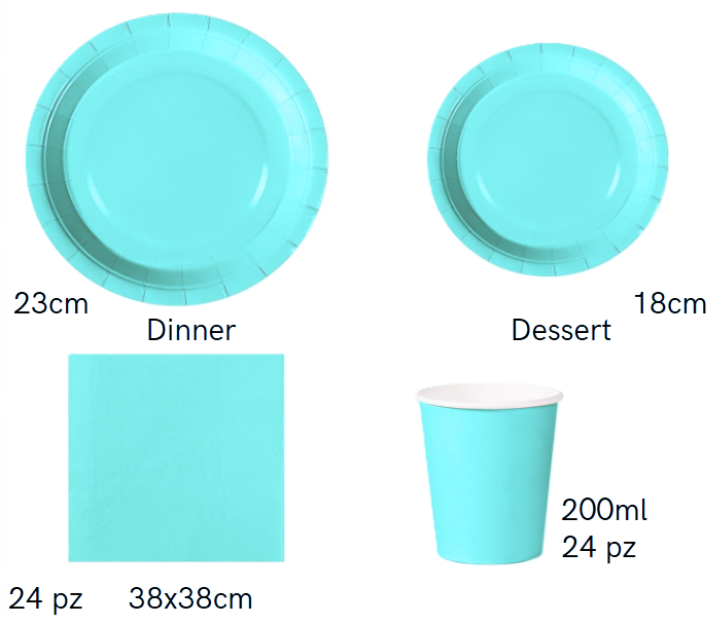 Set Stoviglie Carta Monouso Turchese 112 pezzi