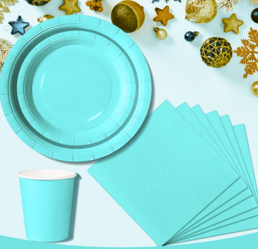 Set Stoviglie Carta Monouso Turchese 112 pezzi