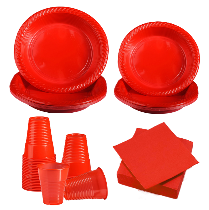 Set Stoviglie Plastica Rosso