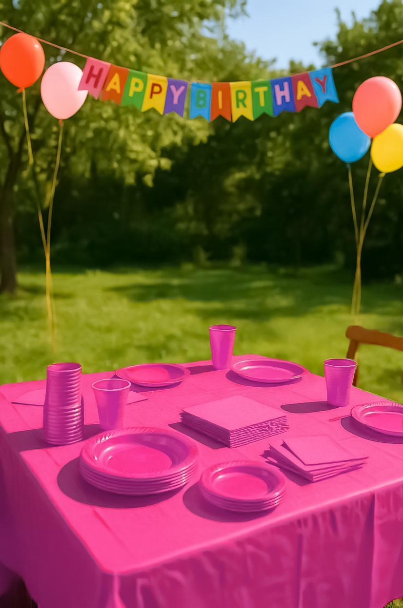 Set Stoviglie Plastica Fucsia 