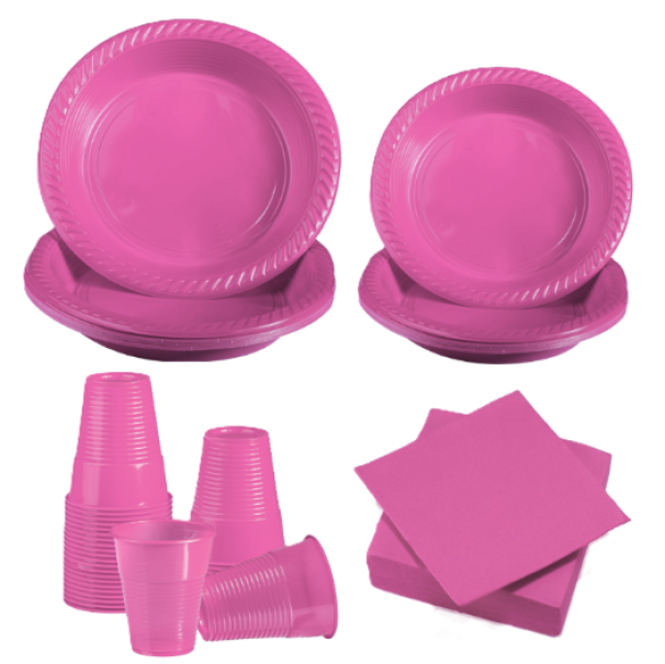 Set Stoviglie Plastica Fucsia 