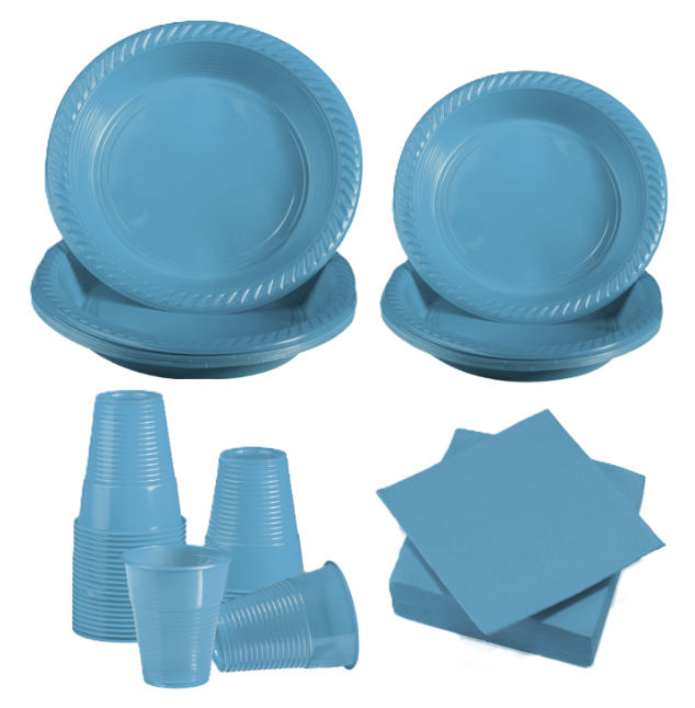 Set Stoviglie Plastica Celeste
