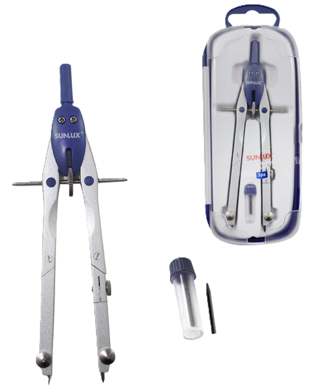 Compasso con Balaustrone Fisso in Acciaio u2013 Lunghezza 17 cm, Due Mine Incluse, Alta Precisione per Disegno Tecnico e Geometria
