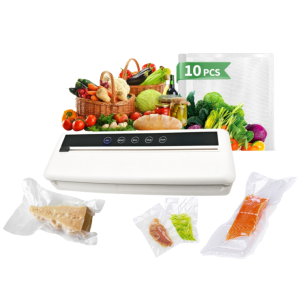 Macchina sottovuoto per alimenti 100w, potenza di aspirazione 60 kpa – include 10 sacchetti – compatta 38.8x6x13.6 cm – max: 320 mm – sigillatrice automatica per cucina e conservazione cibi